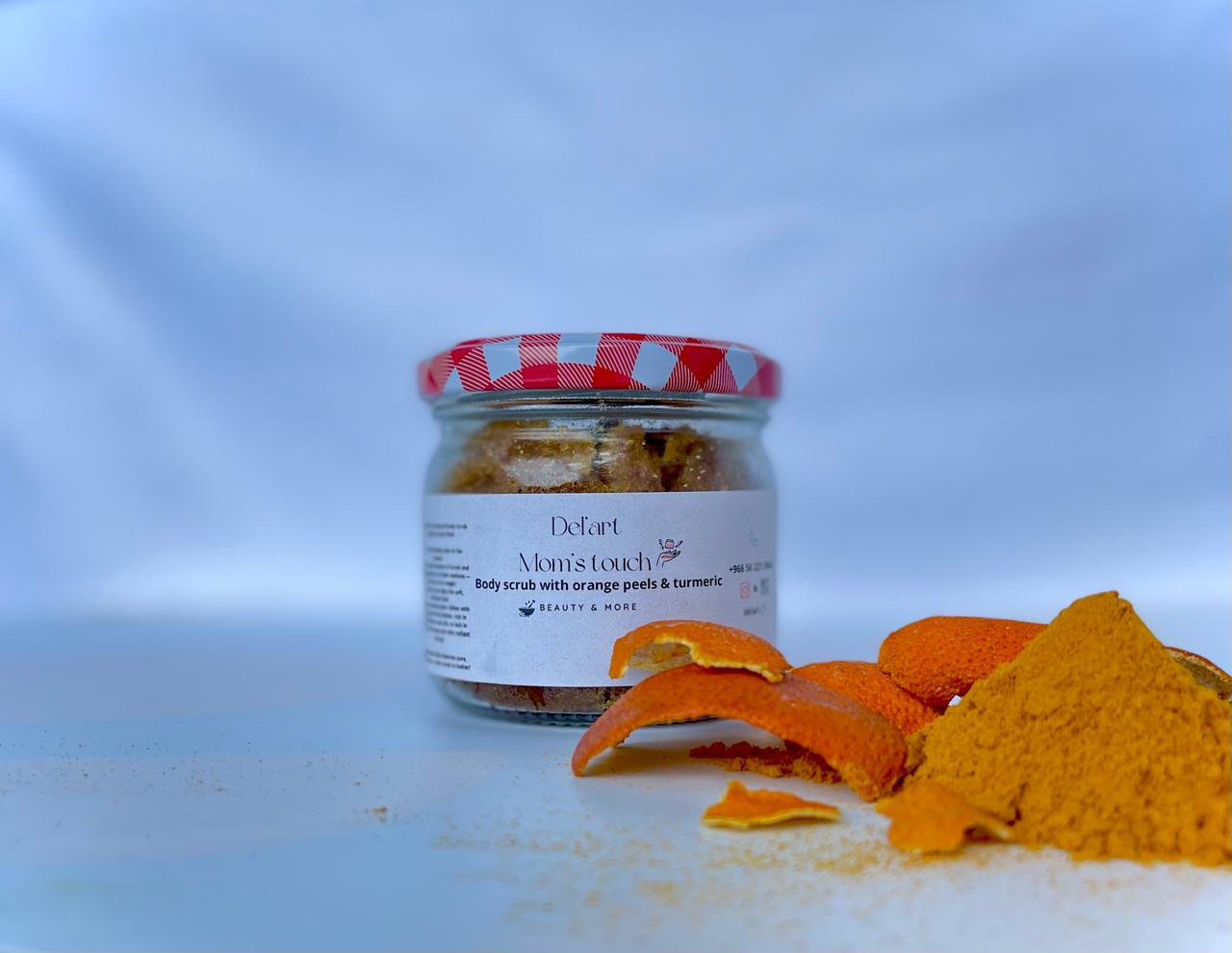 Body scrub with orange peels & turmeric