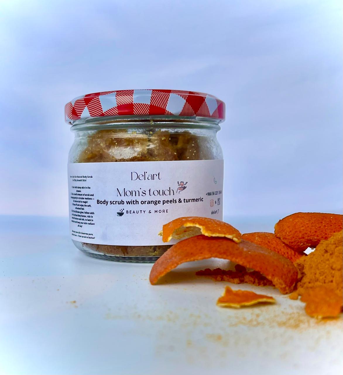 Body scrub with orange peels & turmeric