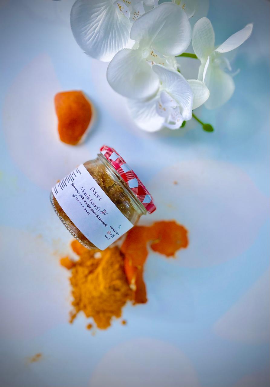 Body scrub with orange peels & turmeric
