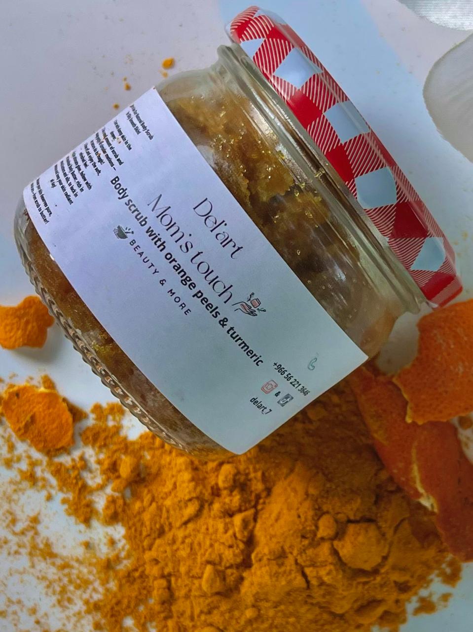 Body scrub with orange peels & turmeric